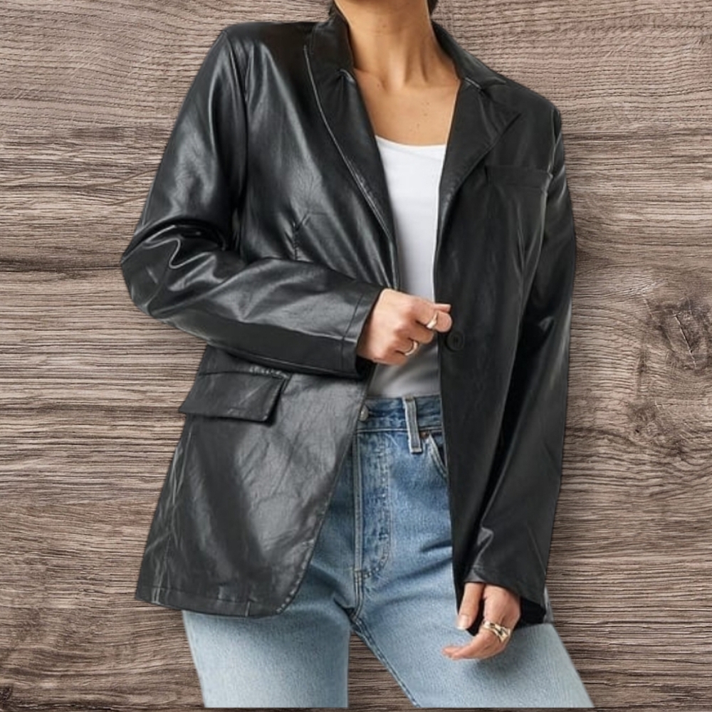 NA-KD Oversized Faux Leather Blazer